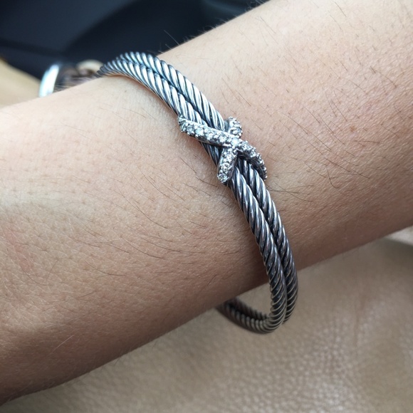 David Yurman Silver&Diamonds Double Cable Bracelet - Picture 4 of 5